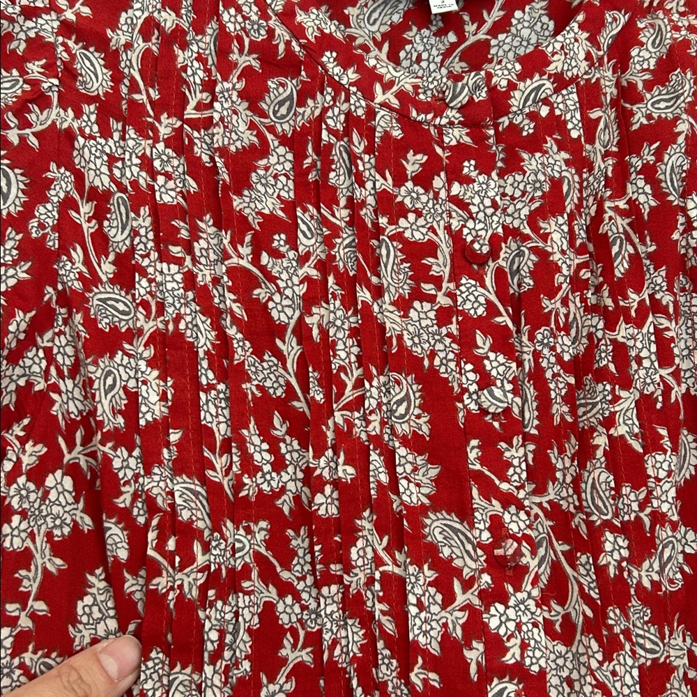 Madewell Pintucked Puff-Sleeve Midi Dress Floral Boho in Ground Madder Size 2 - Picture 11 of 15